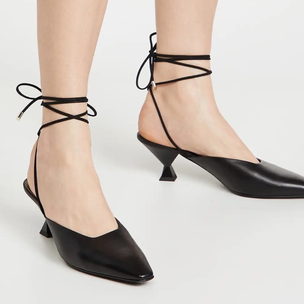 Maria Luca Bendicta Black Leather Lace Up Low Mules Heels 40.5 10 10.5 Italy
